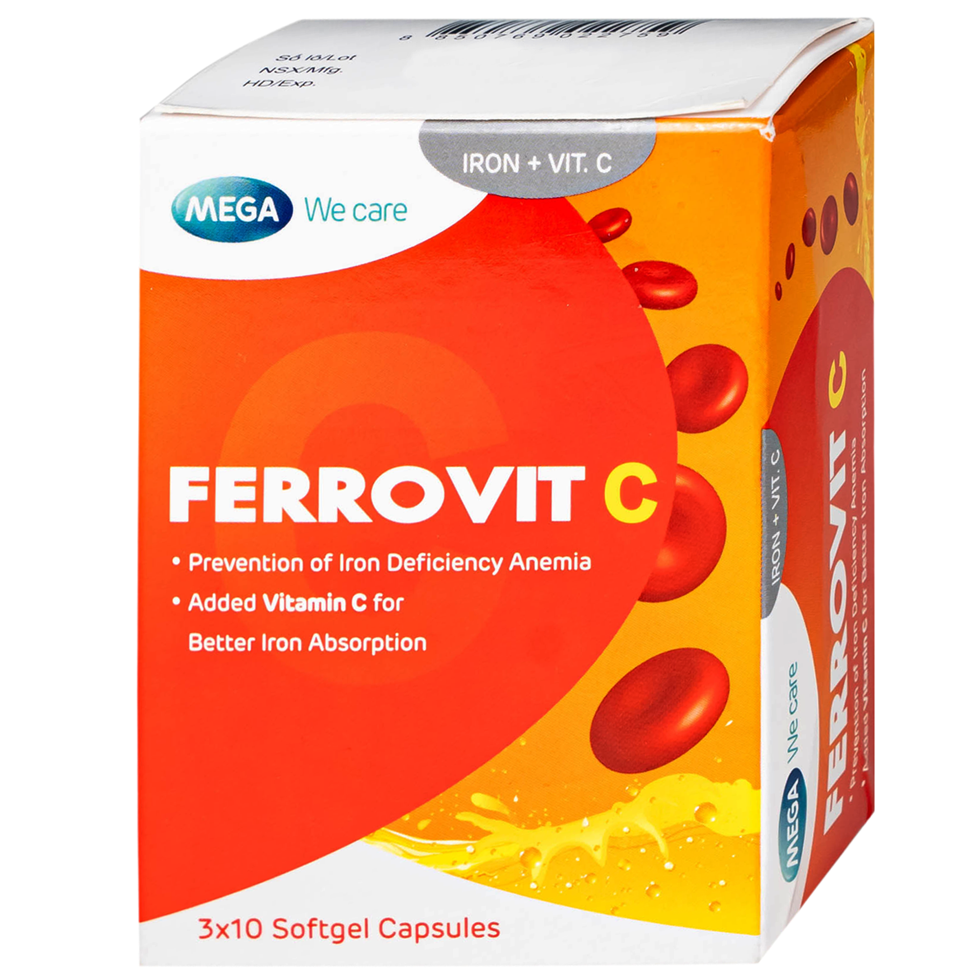 Hình ảnh Viên uống hỗ trợ giảm nguy cơ thiếu máu do thiếu sắt Ferrovit C Mega (3 vỉ x 10 viên)