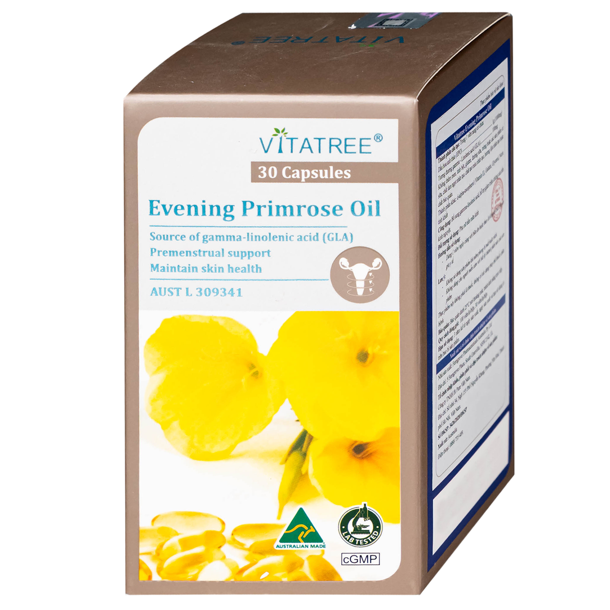 Hình ảnh Viên uống hỗ trợ giảm triệu chứng của tiền kinh nguyệt Vitatree Evening Primrose Oil (Hộp 30 viên)