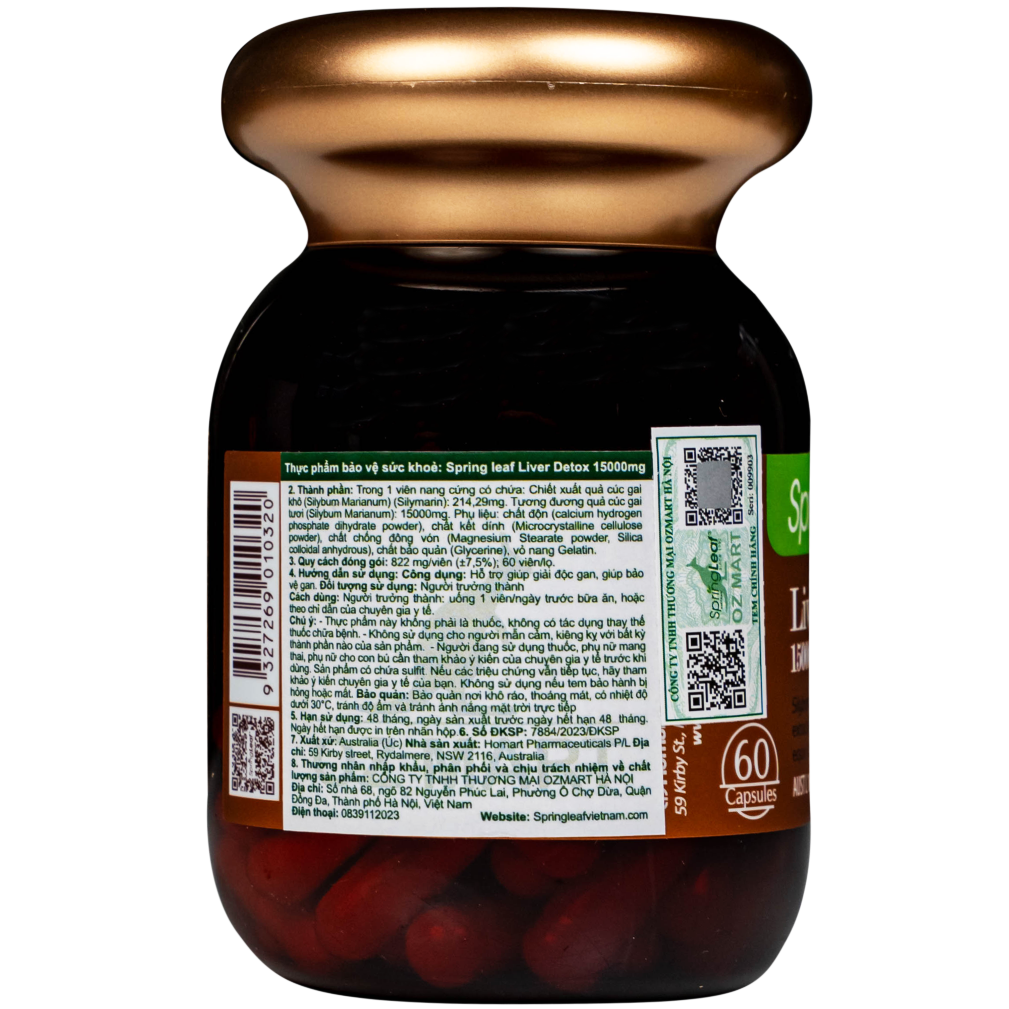Hình ảnh Viên uống hỗ trợ giúp giải độc gan, bảo vệ gan Spring Leaf Liver Detox 15000mg (Lọ 60 viên)
