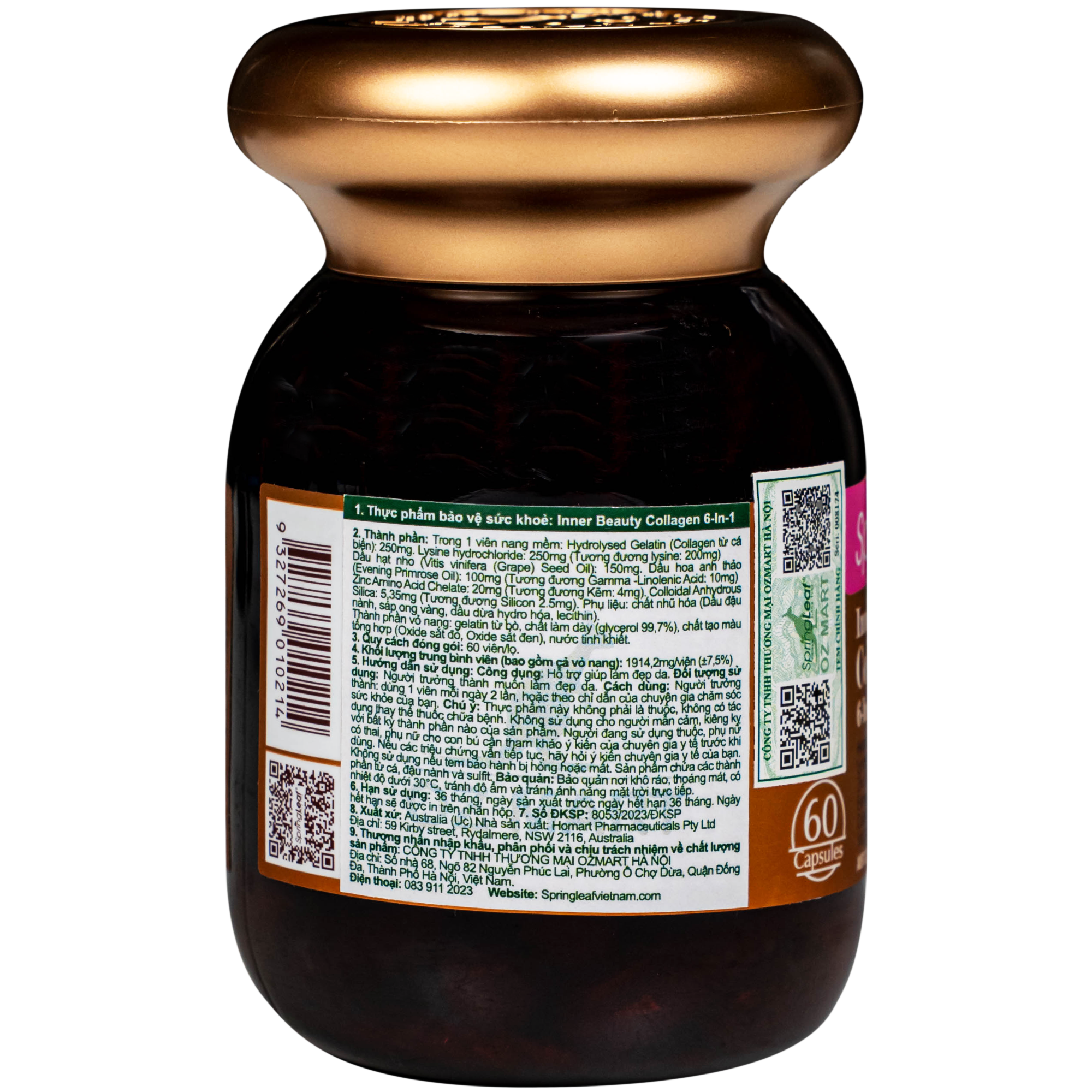Hình ảnh Viên uống hỗ trợ làm đẹp da Spring Leaf Inner Beauty Collagen 6-in-1 (Lọ 60 viên)