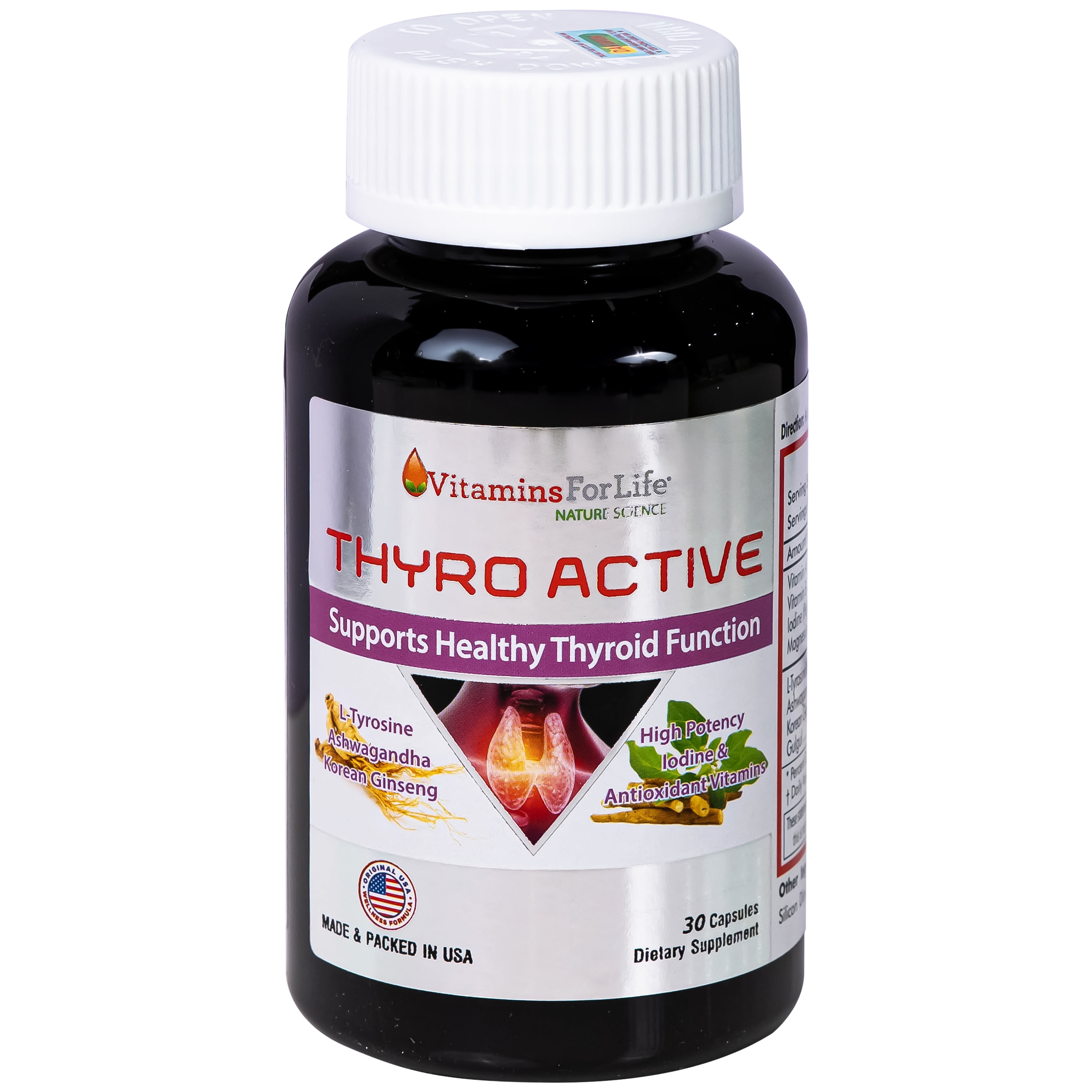 Hình ảnh Viên uống bổ sung L-Tyrosine, I-ốt, hỗ trợ tăng cường chức năng tuyến giáp Thyro Active Vitamins For Life (Hộp 30 viên)
