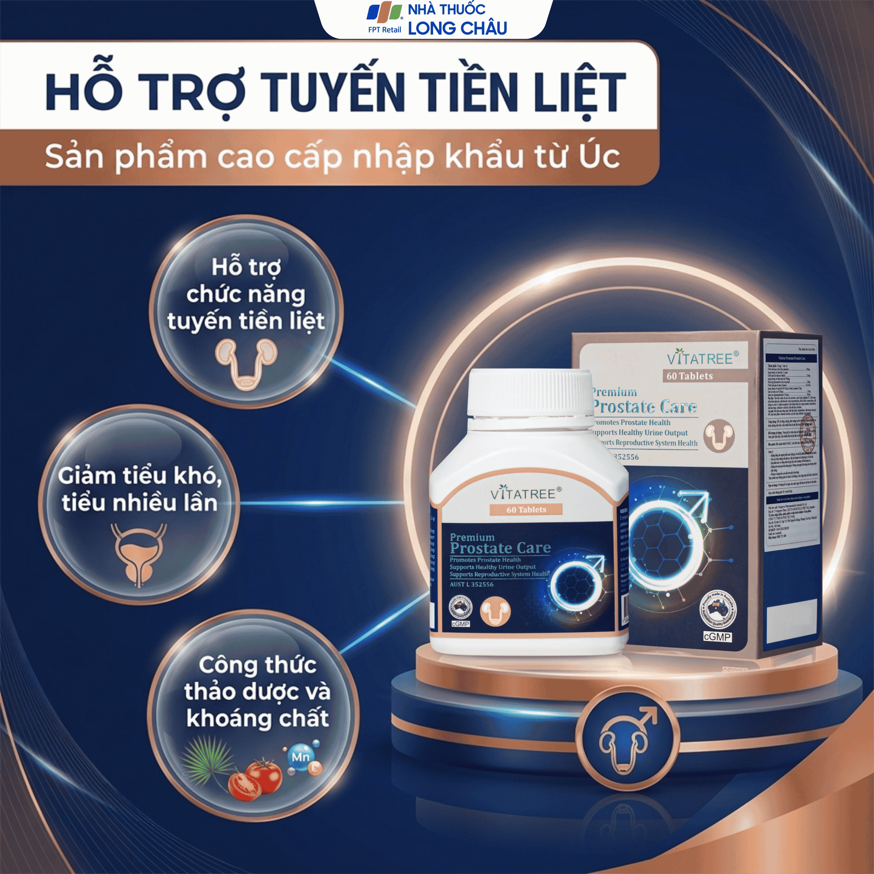 Hình ảnh Viên uống hỗ trợ tăng cường chức năng tuyến tiền liệt Vitatree Premium Prostate Care (Hộp 60 viên)