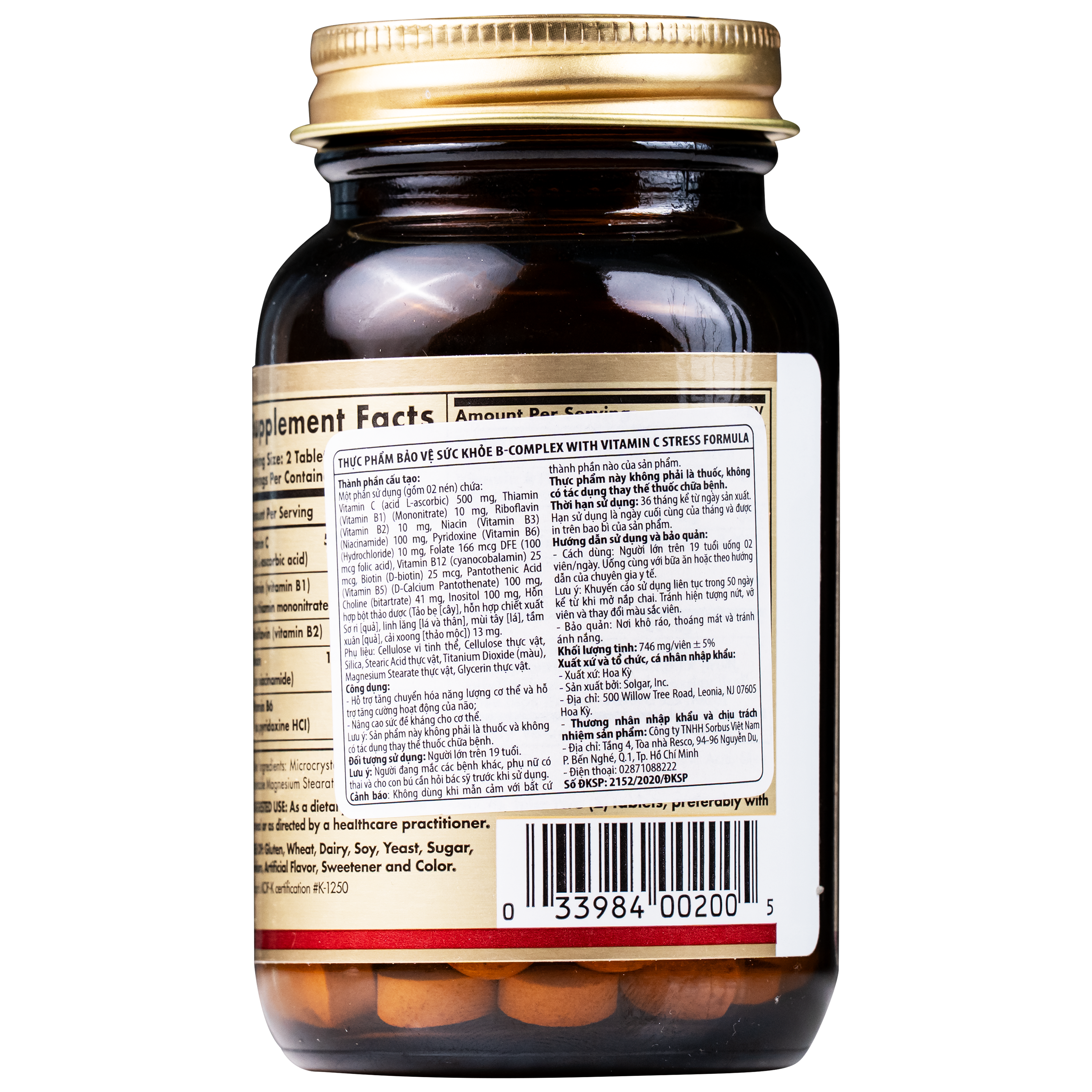 Hình ảnh Viên uống hỗ trợ tăng cường hoạt động của não B-Complex with Vitamin C Stress Formula Solgar (100 viên)