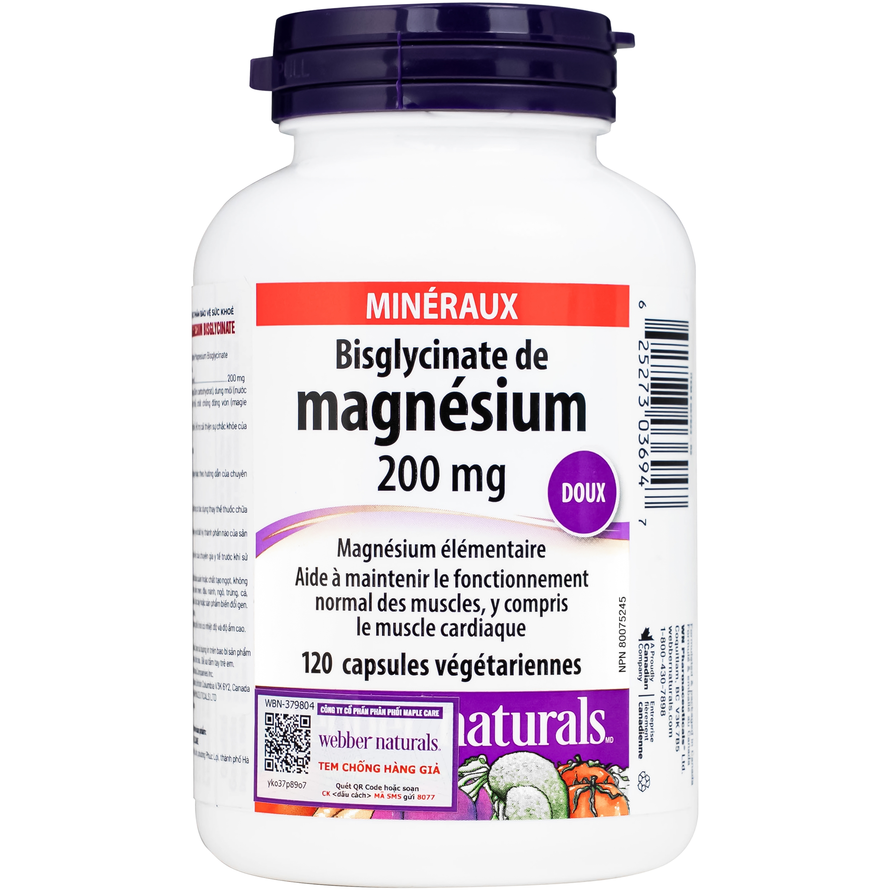 Hình ảnh Viên uống hỗ trợ xương răng chắc khỏe Magnesium Bisglycinate Webber Naturals (120 viên)