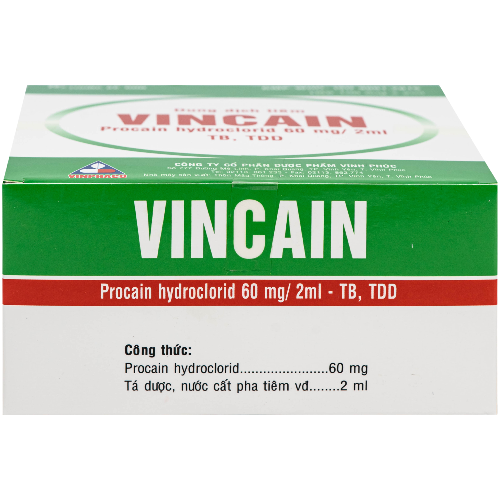 Hình ảnh Dung dịch tiêm Vincain 60mg Vinphaco gây tê tại chỗ, gây tê cột sống (100 ống x 2ml)