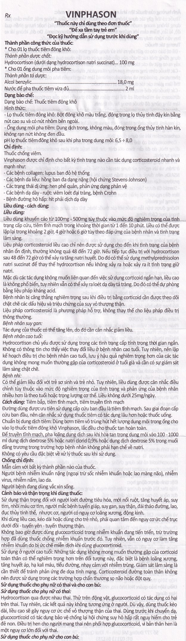 Hình ảnh Thuốc tiêm Vinphason 100mg Vinphaco điều trị lupus ban đỏ hệ thống, hồng ban đa dạng nặng (1 lọ + 1 ống)