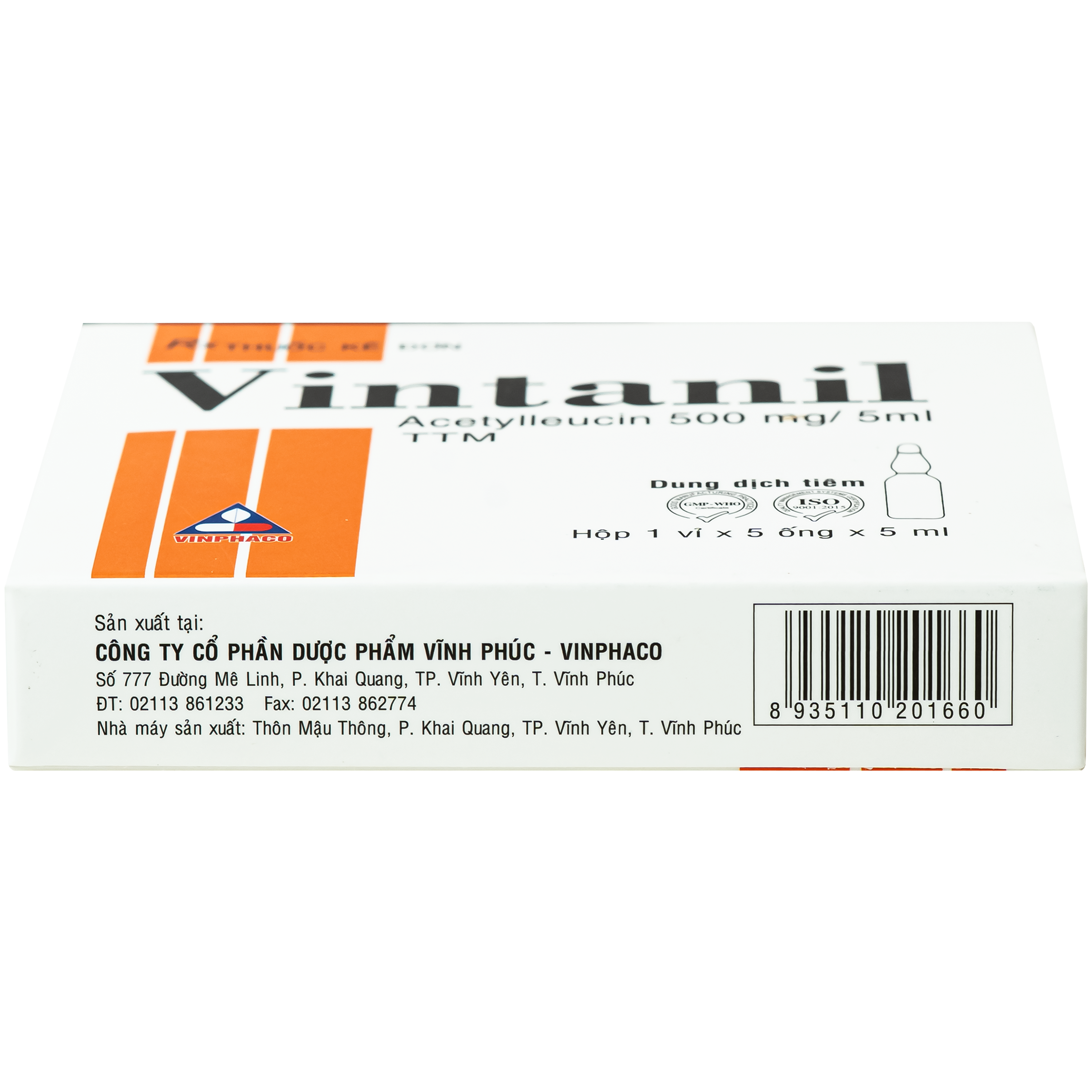 Hình ảnh Thuốc tiêm Vintanil 500mg/5ml Vinphaco điều trị triệu chứng các cơn chóng mặt (1 vỉ x 5 ống x 5ml)