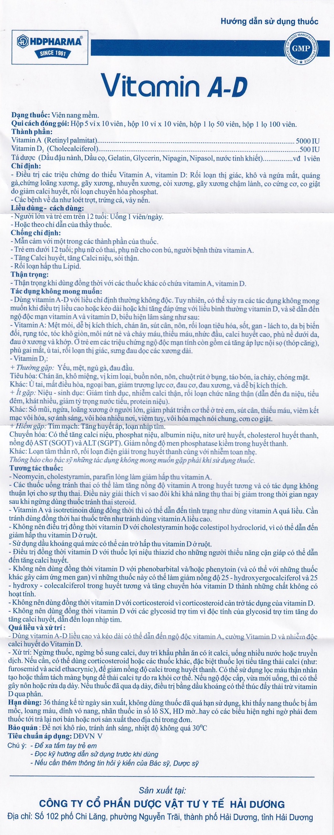 Hình ảnh Thuốc Vitamin A-D HDpharma điều trị tình trạng thiếu Vitamin A và D (5 vỉ x 10 viên)