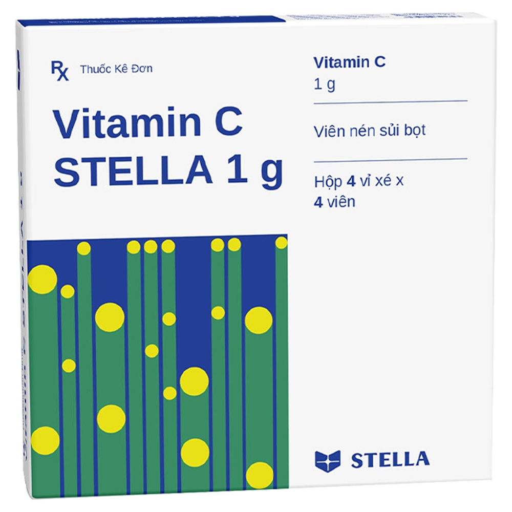 Hình ảnh Viên sủi Vitamin C 1g Stella điều trị bệnh Scorbut (4 vỉ x 4 viên)