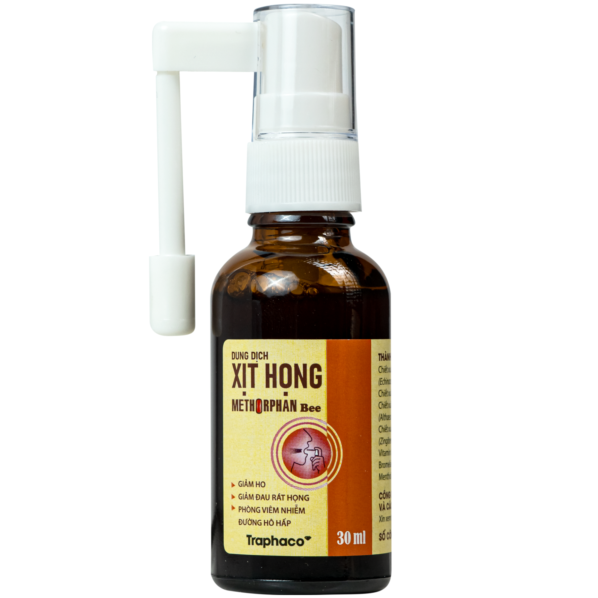 Hình ảnh Xịt họng Methorphan Bee Traphaco giảm ho, viêm họng, viêm phế quản - Giảm nhiệt miệng, viêm loét miệng, viêm nướu, hôi miệng (30ml)