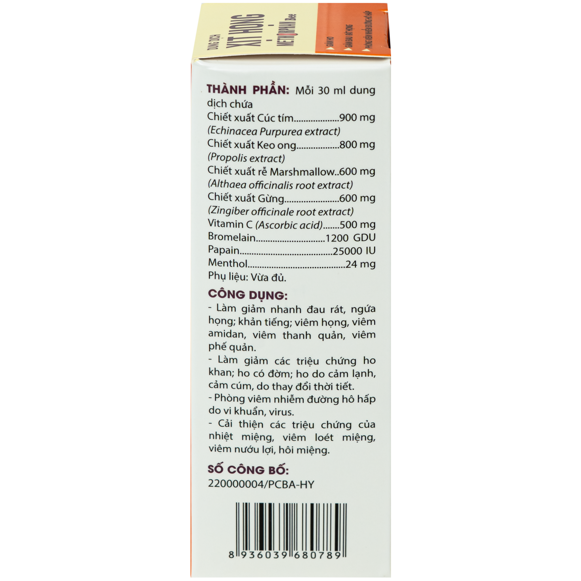 Hình ảnh Xịt họng Methorphan Bee Traphaco giảm ho, viêm họng, viêm phế quản - Giảm nhiệt miệng, viêm loét miệng, viêm nướu, hôi miệng (30ml)