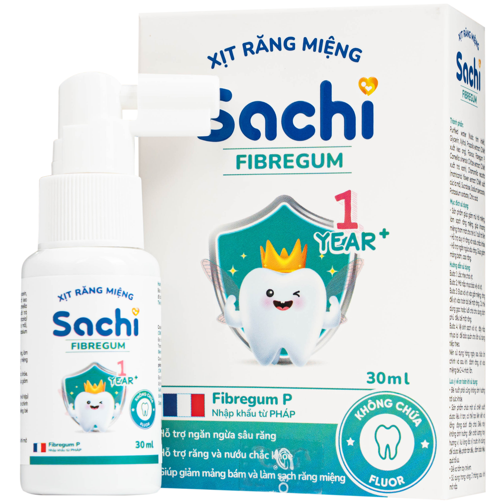 Hình ảnh Xịt răng miệng cho bé Sachi Fibregum 30ml (Không chứa Fluor) - Làm sạch răng miệng, giảm mùi hôi miệng, ngăn ngừa sâu răng