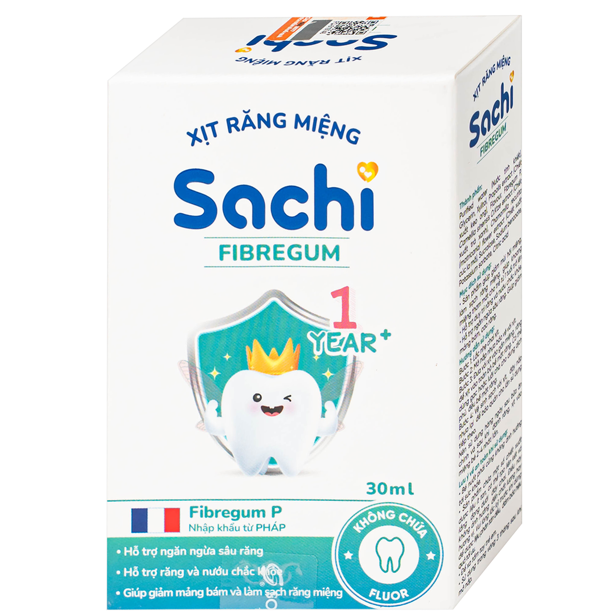 Hình ảnh Xịt răng miệng cho bé Sachi Fibregum 30ml (Không chứa Fluor) - Làm sạch răng miệng, giảm mùi hôi miệng, ngăn ngừa sâu răng