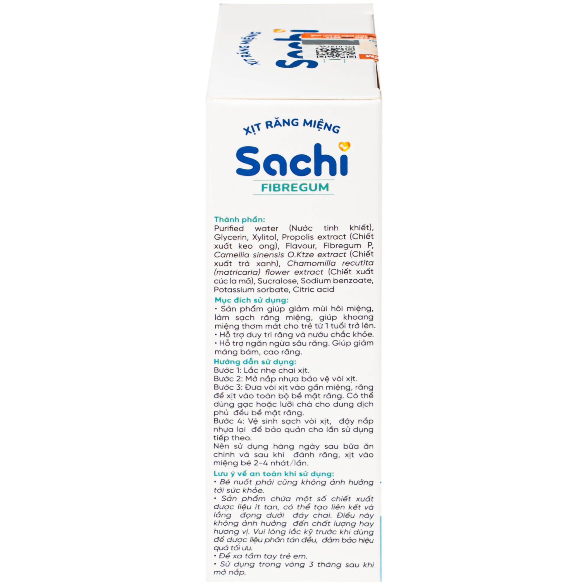 Hình ảnh Xịt răng miệng cho bé Sachi Fibregum 30ml (Không chứa Fluor) - Làm sạch răng miệng, giảm mùi hôi miệng, ngăn ngừa sâu răng