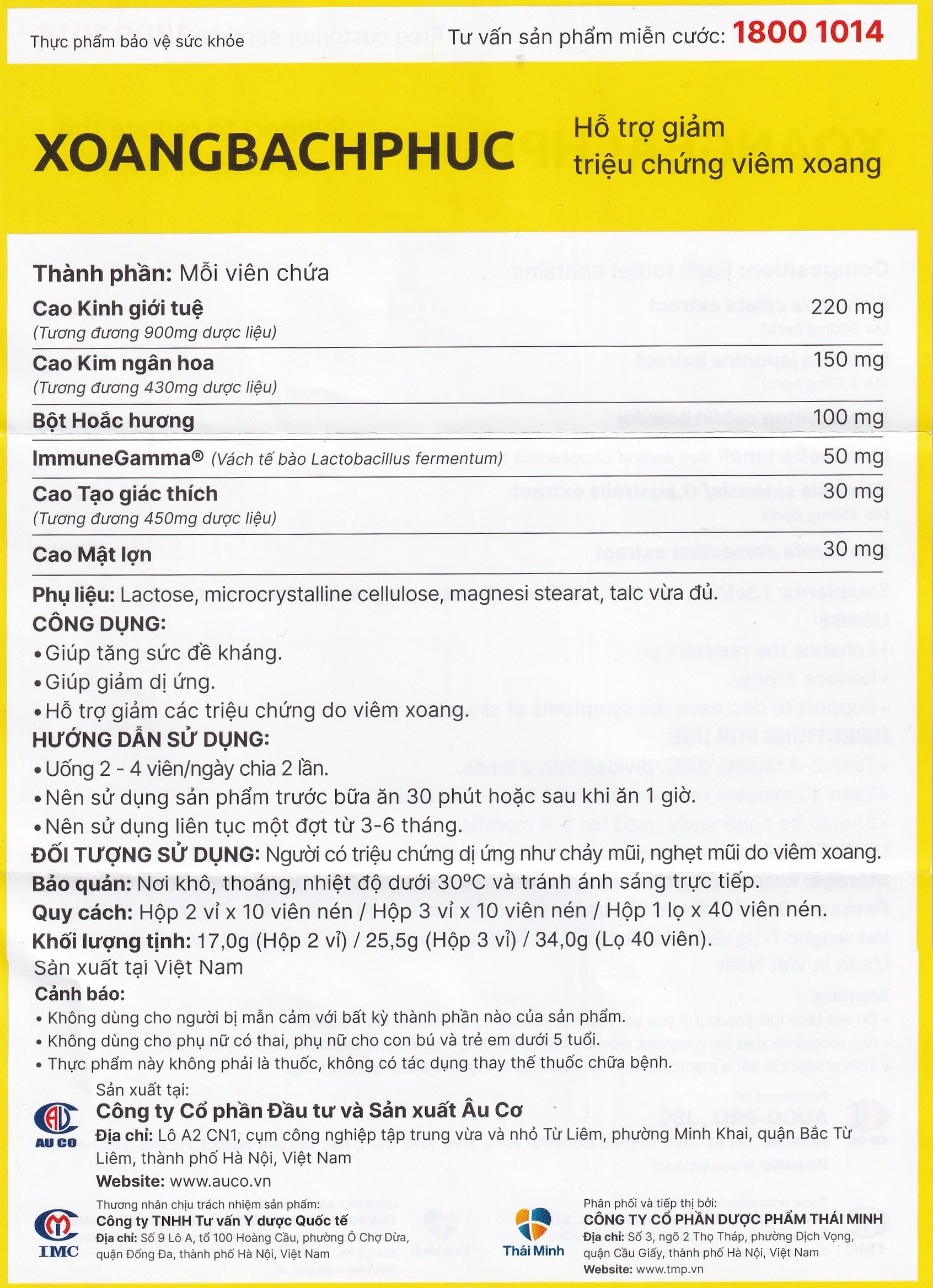 Hình ảnh Viên uống Xoang Bach Phuc Thái Minh hỗ trợ giảm triệu chứng viêm xoang (2 vỉ x 10 viên)