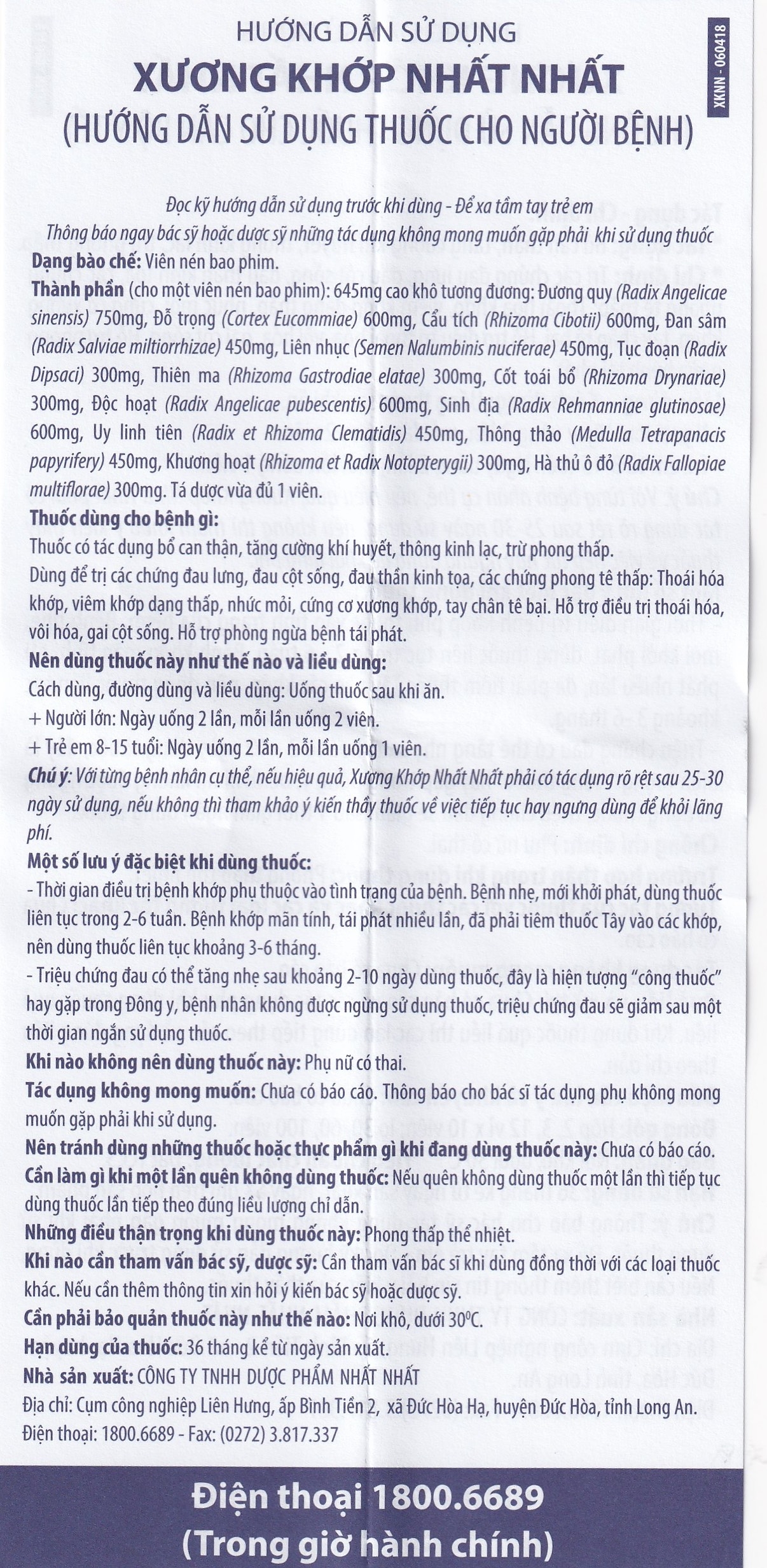 Hình ảnh Thuốc Xương Khớp Nhất Nhất điều trị các chứng đau lưng, đau cột sống (2 vỉ x 10 viên)