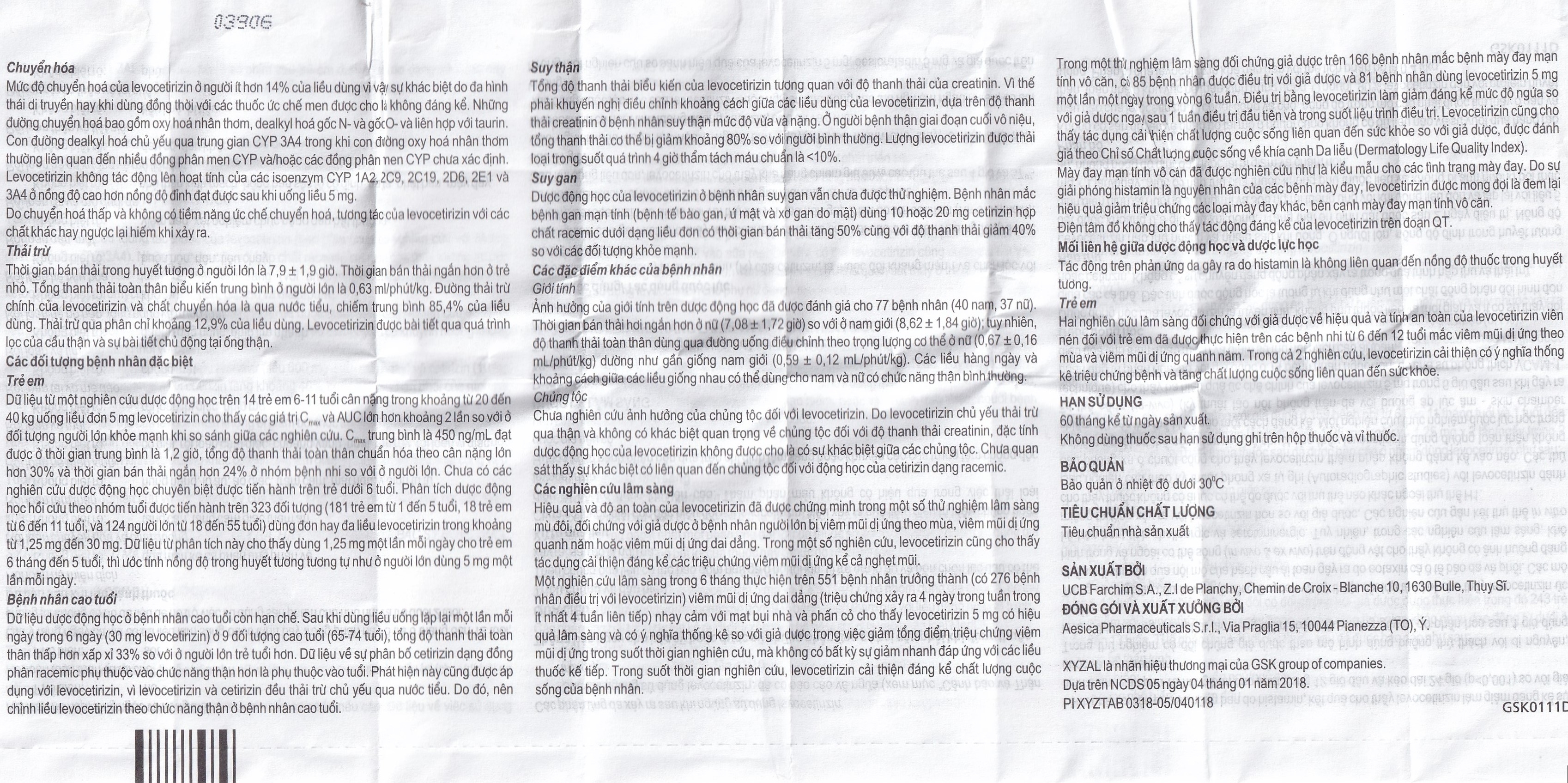 Hình ảnh Thuốc Xyzal 5mg GSK điều trị triệu chứng viêm mũi dị ứng theo mùa (1 vỉ x 10 viên)