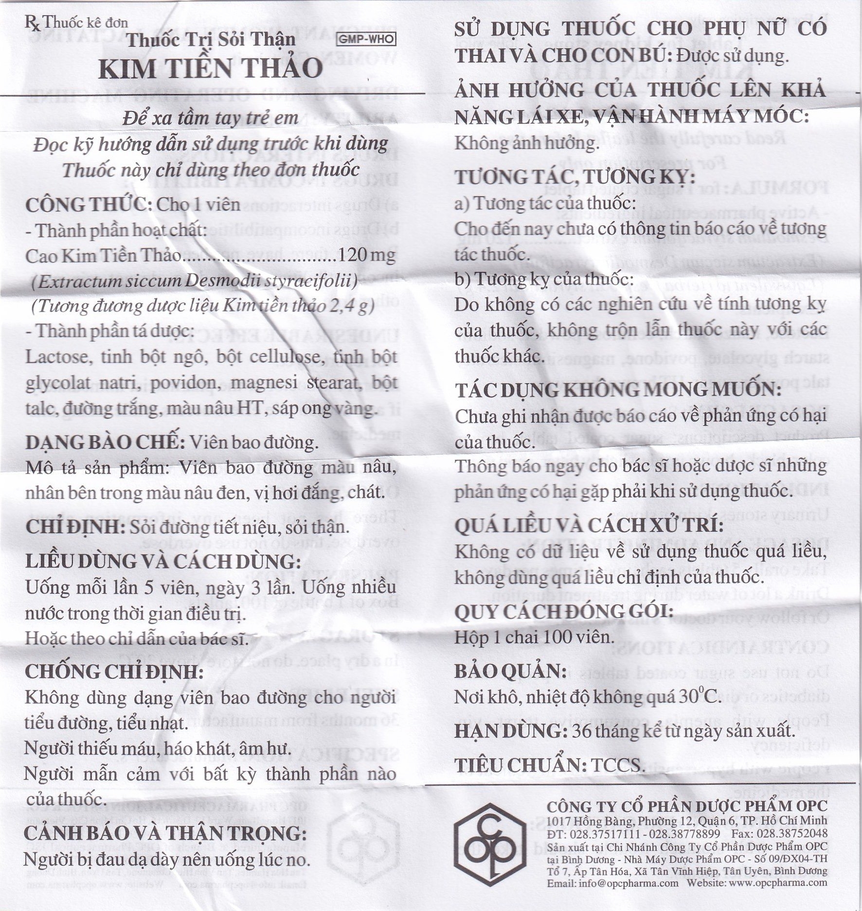 Hình ảnh Thuốc trị sỏi thận Kim Tiền Thảo OPC hỗ trợ điều trị sỏi đường tiết niệu, sỏi thận (100 viên)