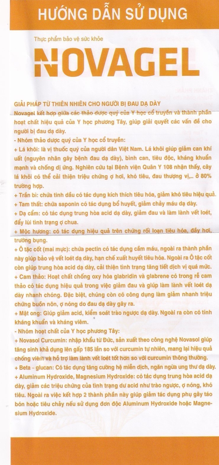 Hình ảnh Thực phẩm bảo vệ sức khỏe Novagel Dân Khang hỗ trợ giảm acid dịch vị, bảo vệ niêm mạc dạ dày (Hộp 20 gói x 10ml)