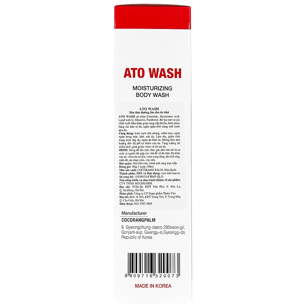Hình ảnh Sữa tắm dưỡng ẩm cho da khô Ato Wash MTGpharm 150ml Cocorang Palm (tuýp)