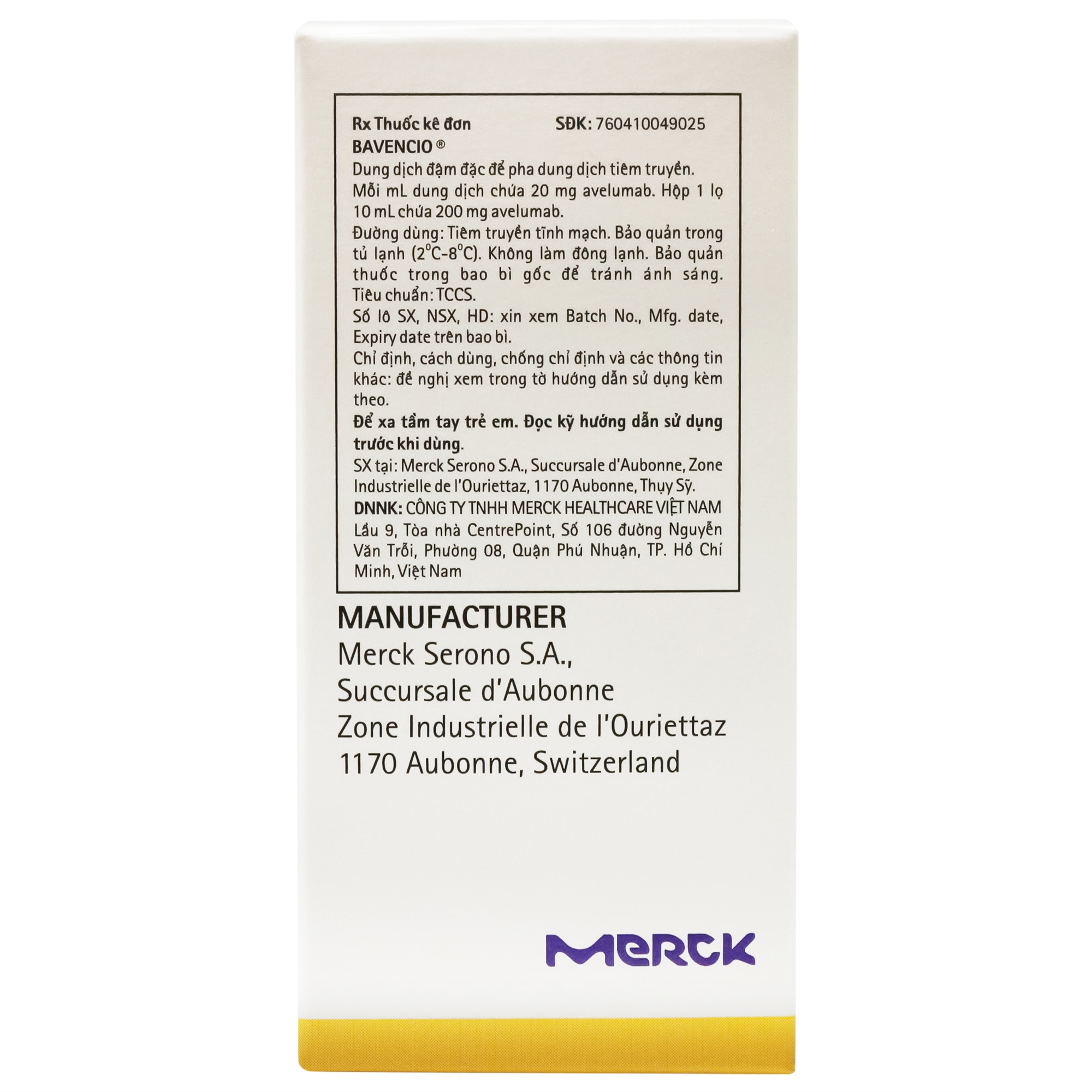 Hình ảnh Thuốc Bavencio 200mg Merck điều trị ung thư biểu mô tế bào Merkel di căn (10ml)