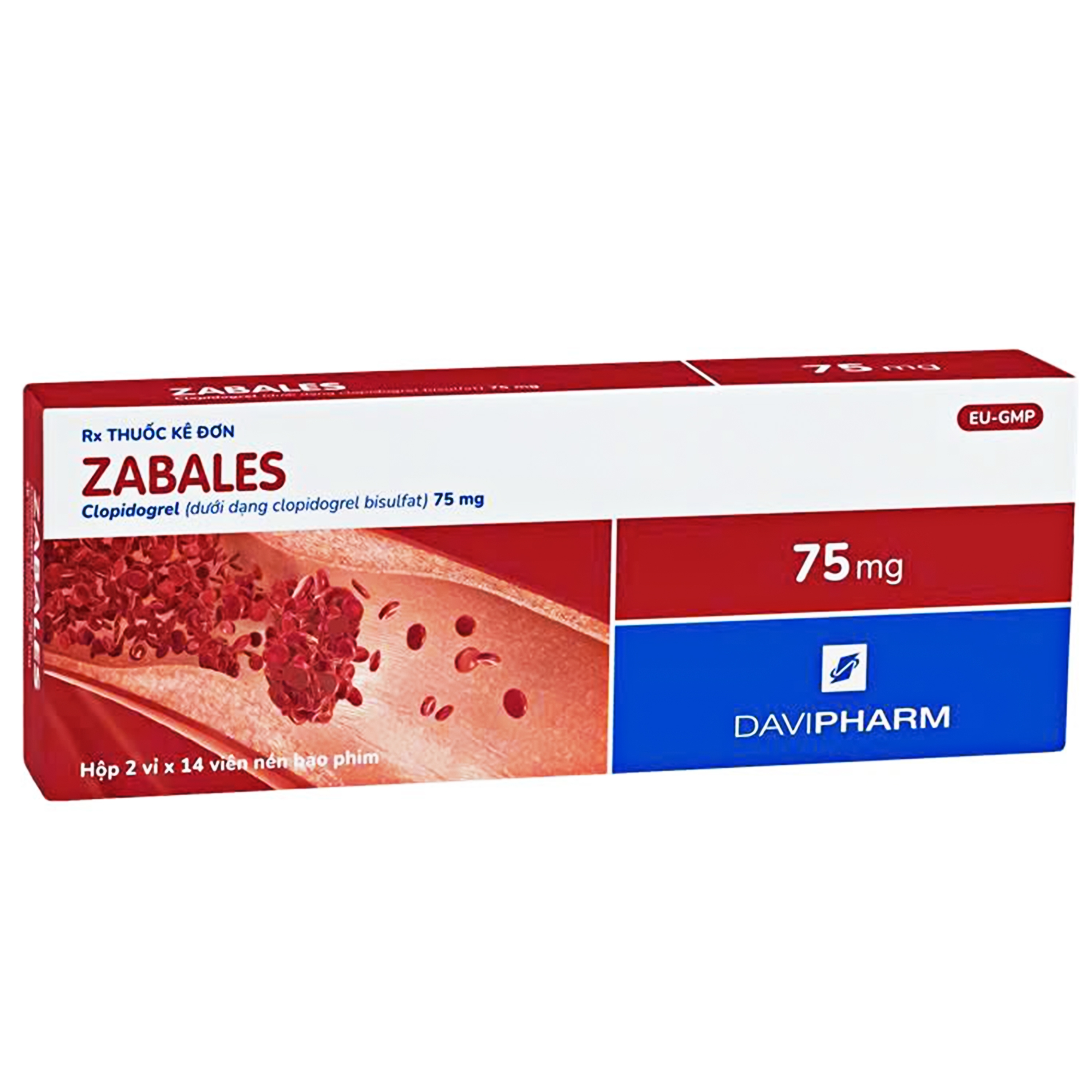 Hình ảnh Thuốc Zabales 75mg Davipharm dự phòng rối loạn nghẽn mạch như nhồi máu, đột quỵ và xơ vữa động mạch (2 vỉ x 14 viên)