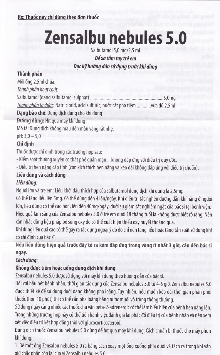 Hình ảnh Thuốc Zensalbu 5mg CPC1HN kiểm soát co thắt phế quản mạn, điều trị hen nặng cấp tính (2 vỉ x 5 ống)