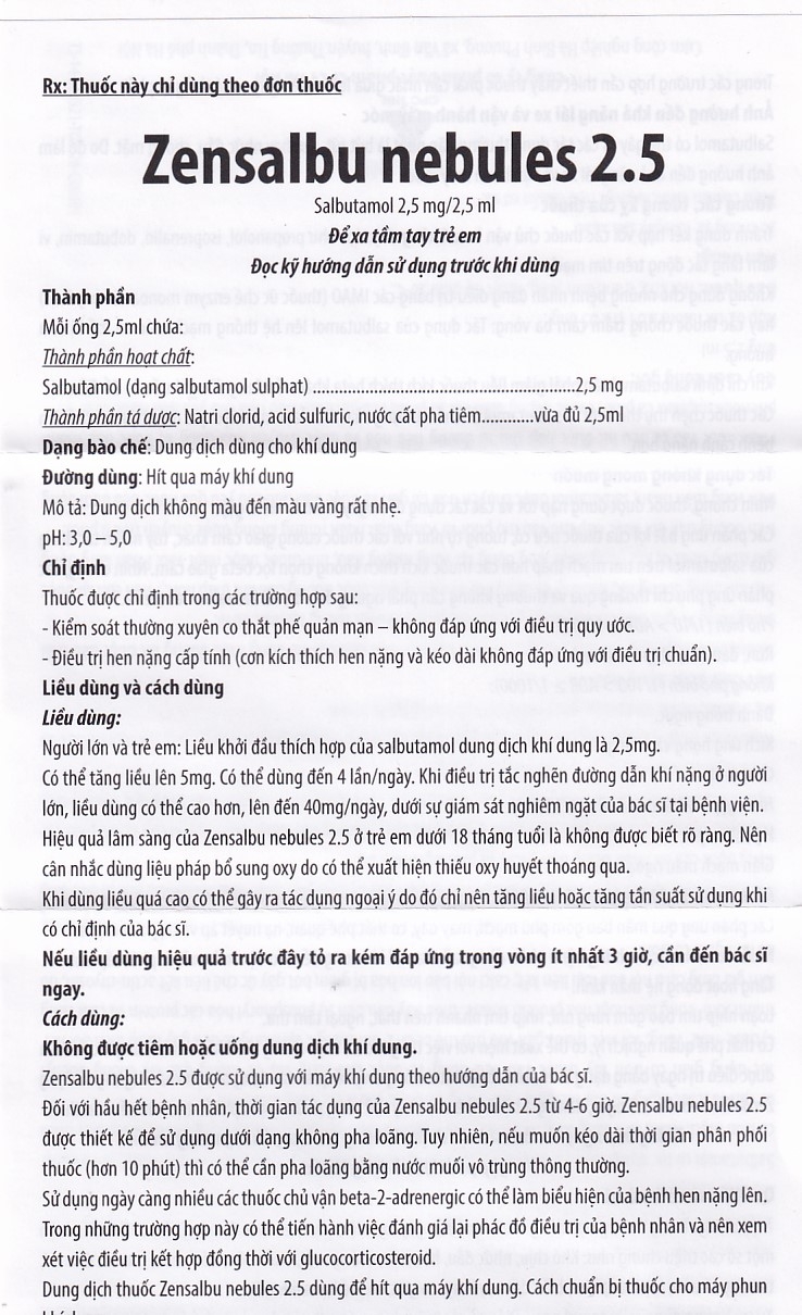 Hình ảnh Thuốc Zensalbu 2.5mg CPC1HN kiểm soát co thắt phế quản mạn, điều trị hen nặng cấp tính (2 vỉ x 5 ống)