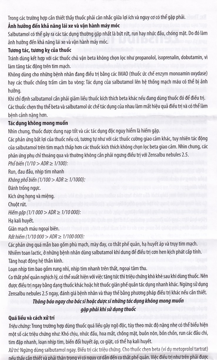 Hình ảnh Thuốc Zensalbu 2.5mg CPC1HN kiểm soát co thắt phế quản mạn, điều trị hen nặng cấp tính (2 vỉ x 5 ống)