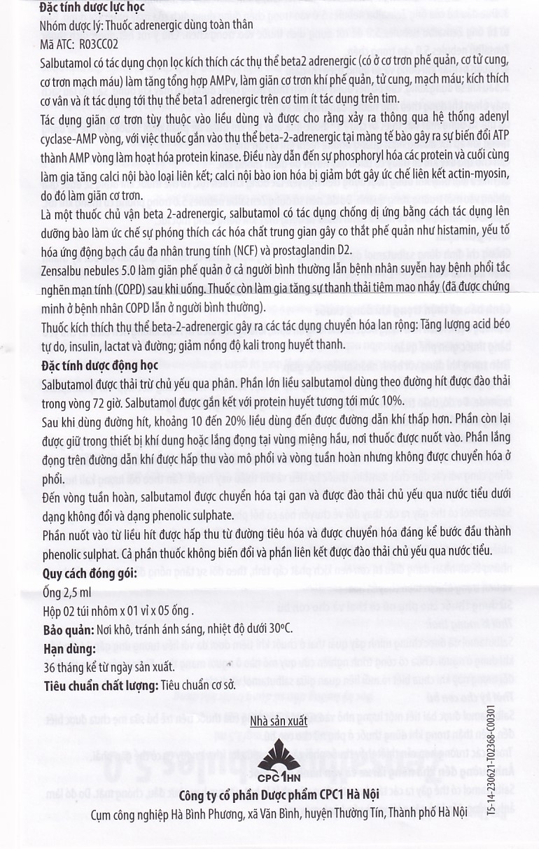 Hình ảnh Thuốc Zensalbu 5mg CPC1HN kiểm soát co thắt phế quản mạn, điều trị hen nặng cấp tính (2 vỉ x 5 ống)