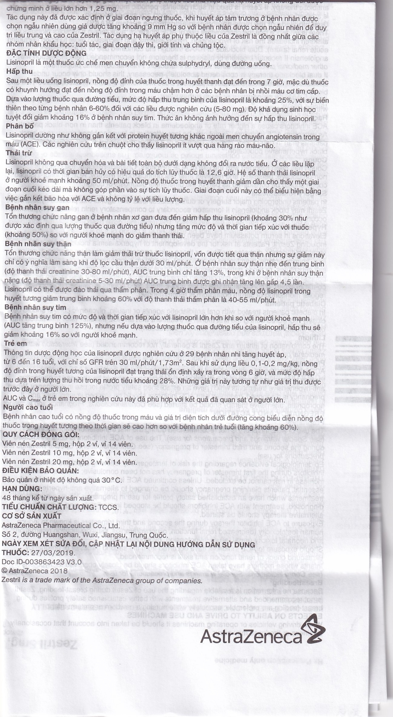 Hình ảnh Thuốc Zestril 5mg AstraZeneca điều trị tăng huyết áp, suy tim (2 vỉ x 14 viên)