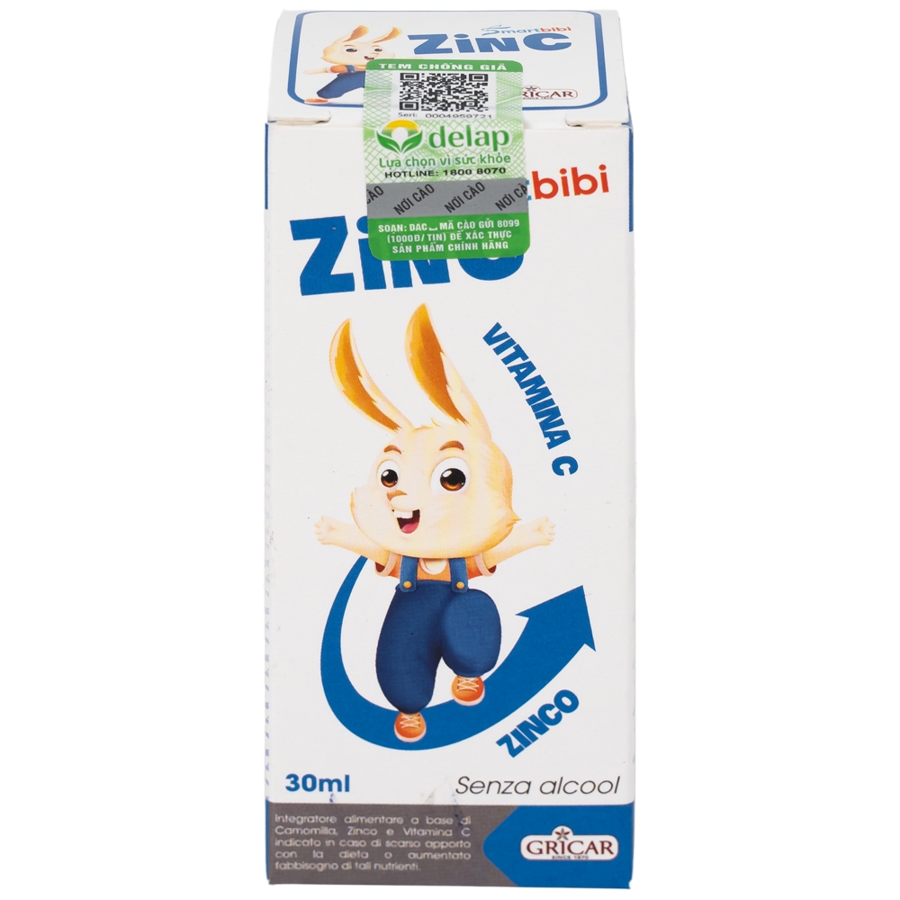 Hình ảnh Siro Smartbibi Zinc GRICAR bổ sung kẽm, vitamin C giúp tăng sức đề kháng, cải thiện tình trạng biếng ăn (30ml)