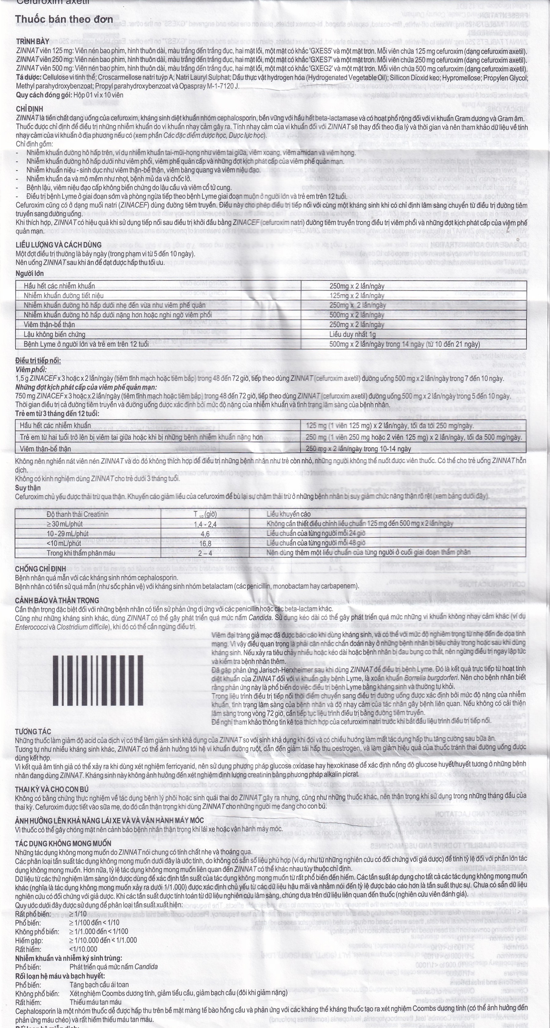 Hình ảnh Thuốc Zinnat 250mg GSK điều trị nhiễm khuẩn (1 vỉ x 10 viên)