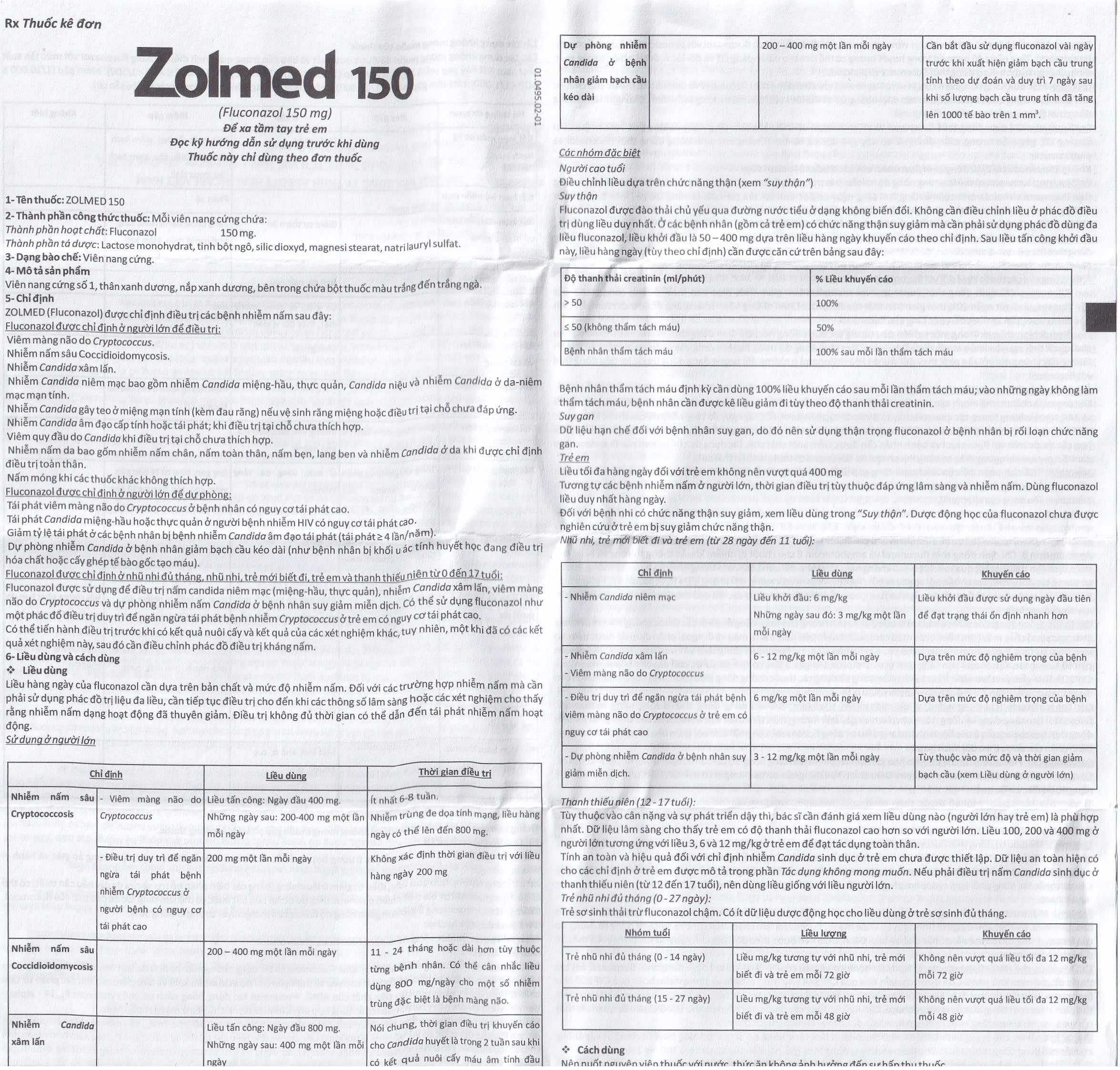Hình ảnh Thuốc Zolmed 150 Abbott điều trị các bệnh nhiễm nấm, dự phòng nhiễm nấm (1 vỉ x 10 viên)