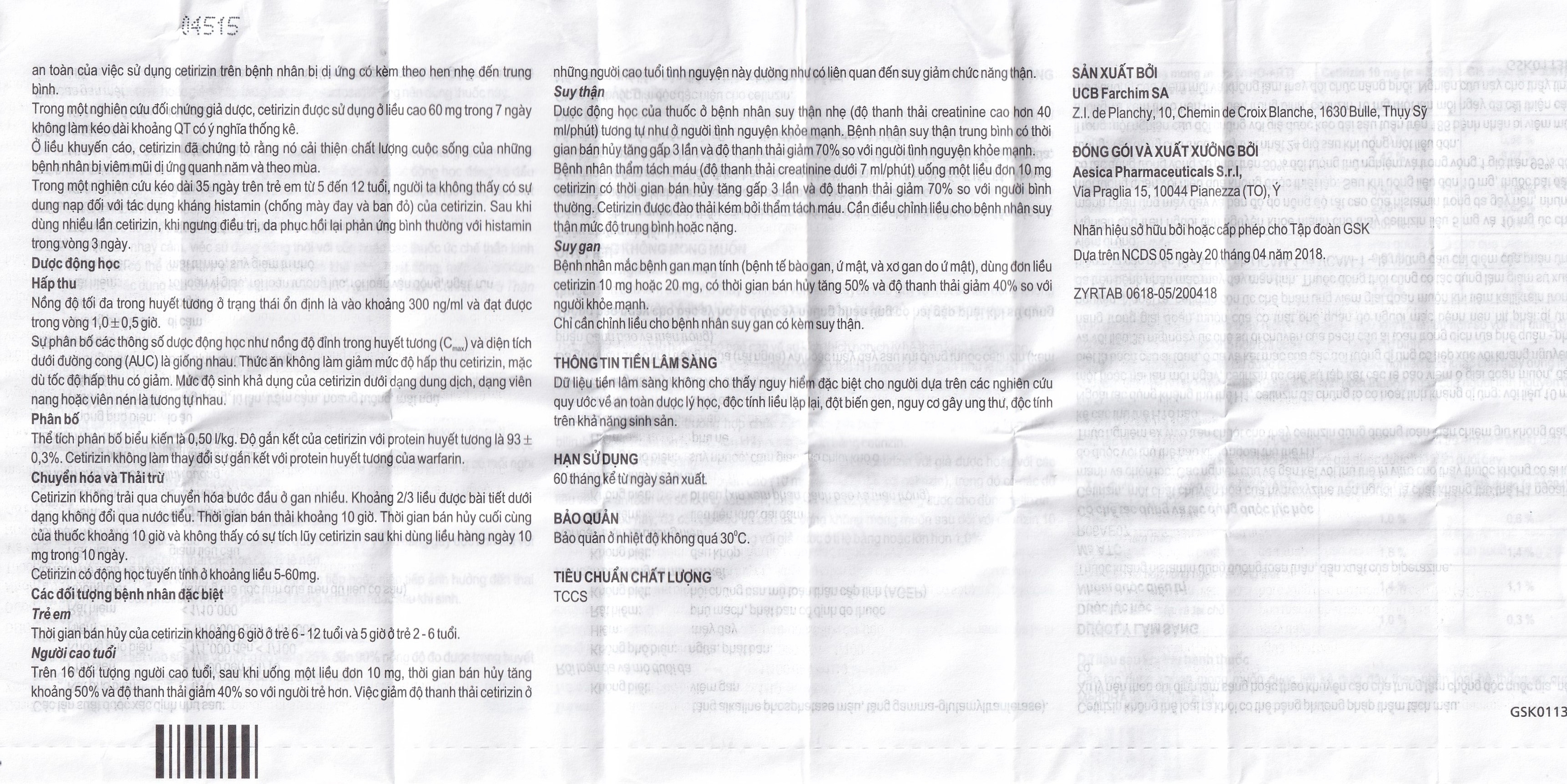 Hình ảnh Thuốc Zyrtec GSK giảm viêm mũi dị ứng, mày đay tự phát, mạn tính (1 vỉ x 10 viên)