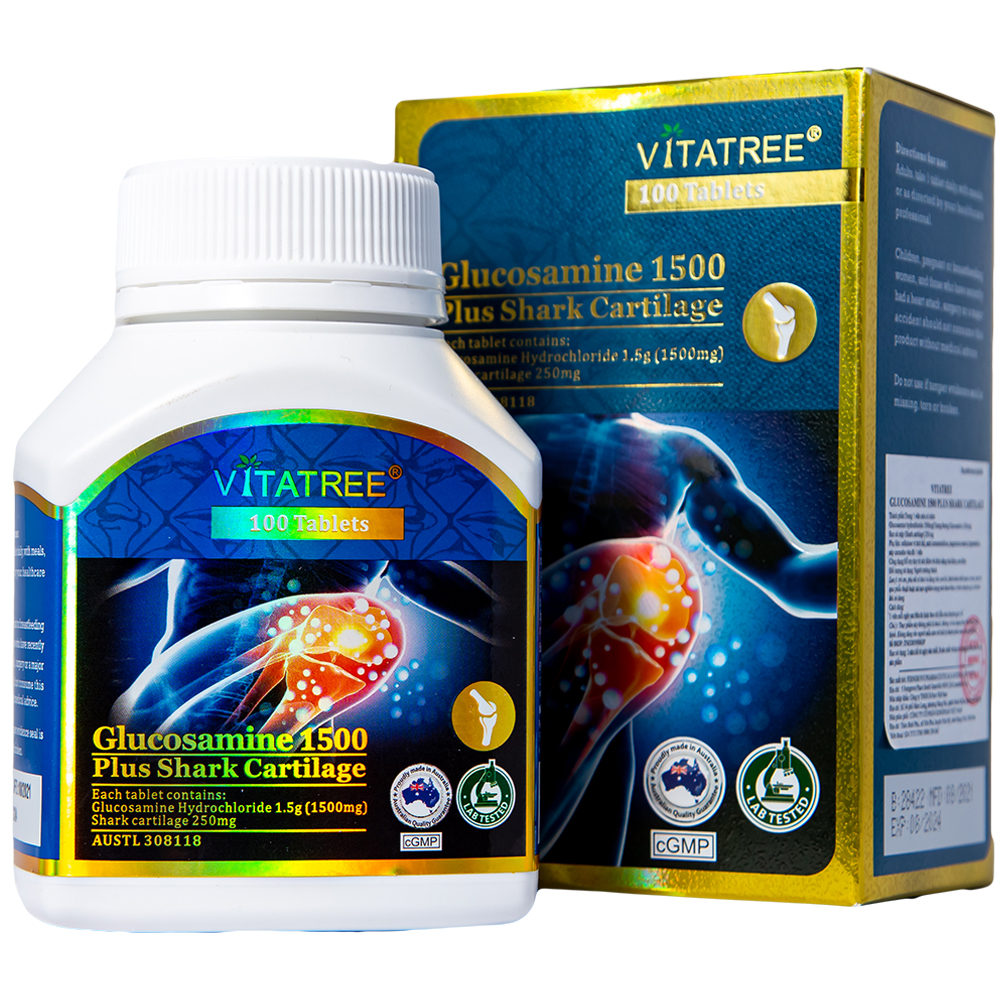 VIÊN UỐNG BỔ KHỚP VITATREE GLUCOSAMINE 1500 PLUS SHARK CARTILAGE 100V