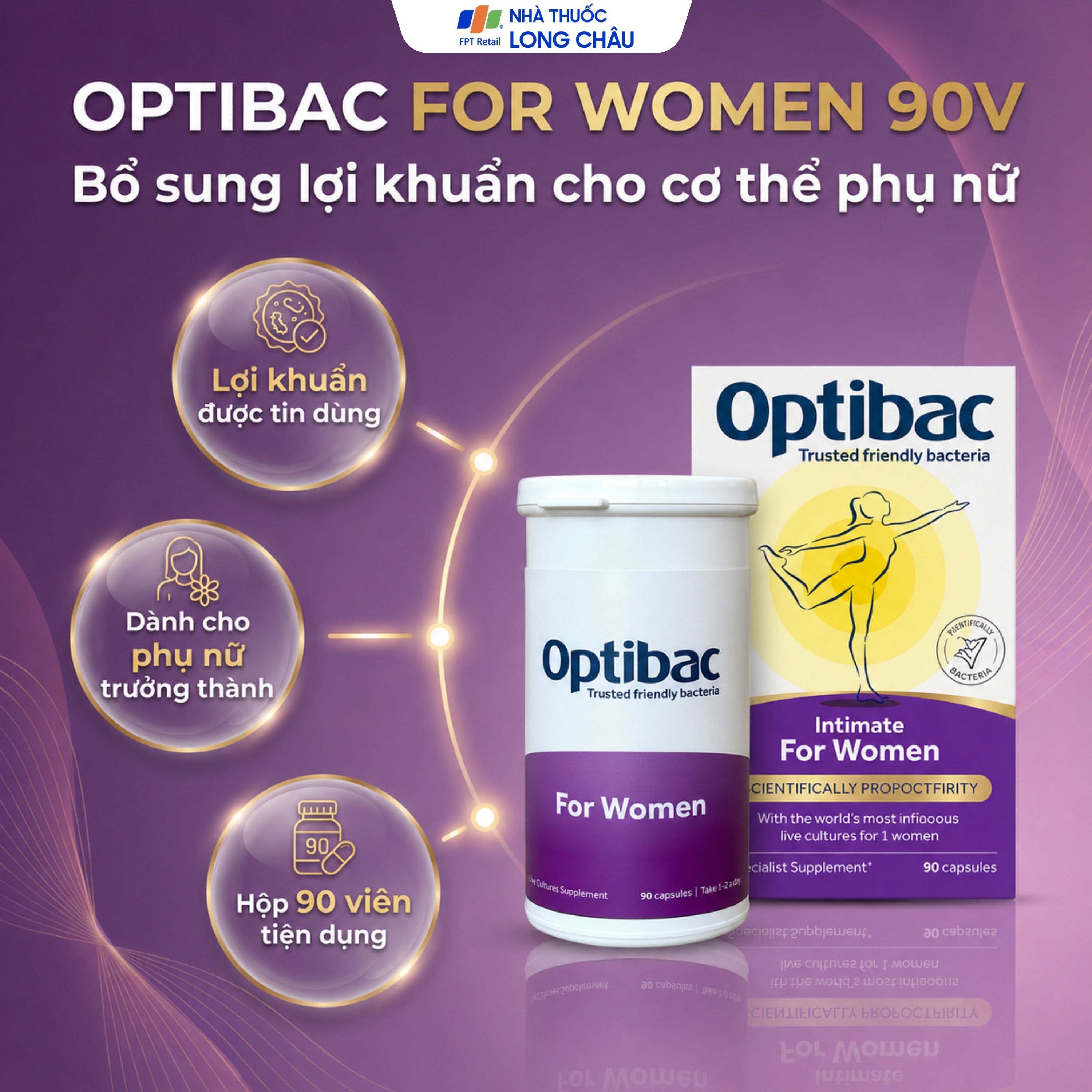 VIÊN UỐNG BỔ SUNG LỢI KHUẨN CHO NỮ GIỚI OPTIBAC FOR WOMEN 90V 2