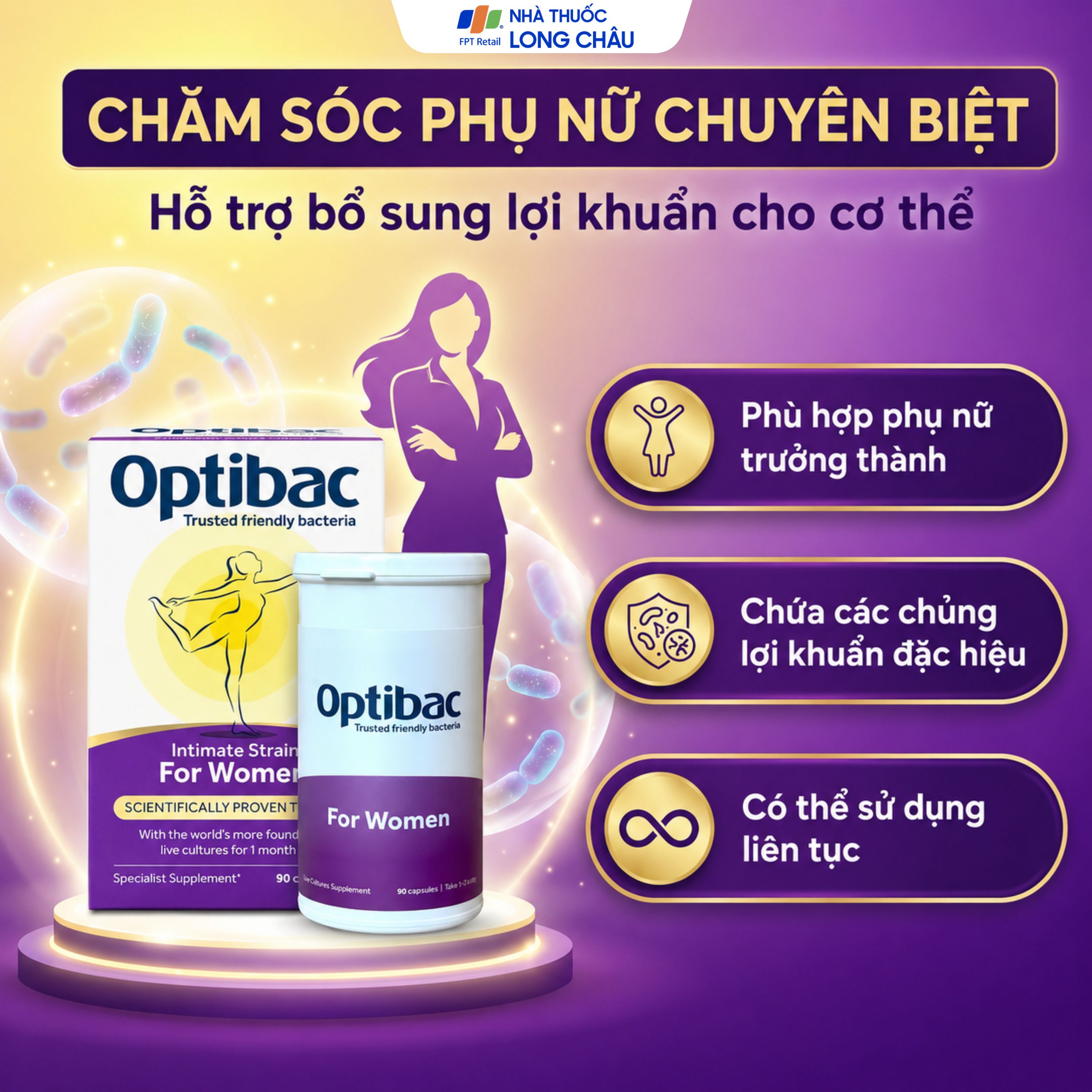 VIÊN UỐNG BỔ SUNG LỢI KHUẨN CHO NỮ GIỚI OPTIBAC FOR WOMEN 90V 3