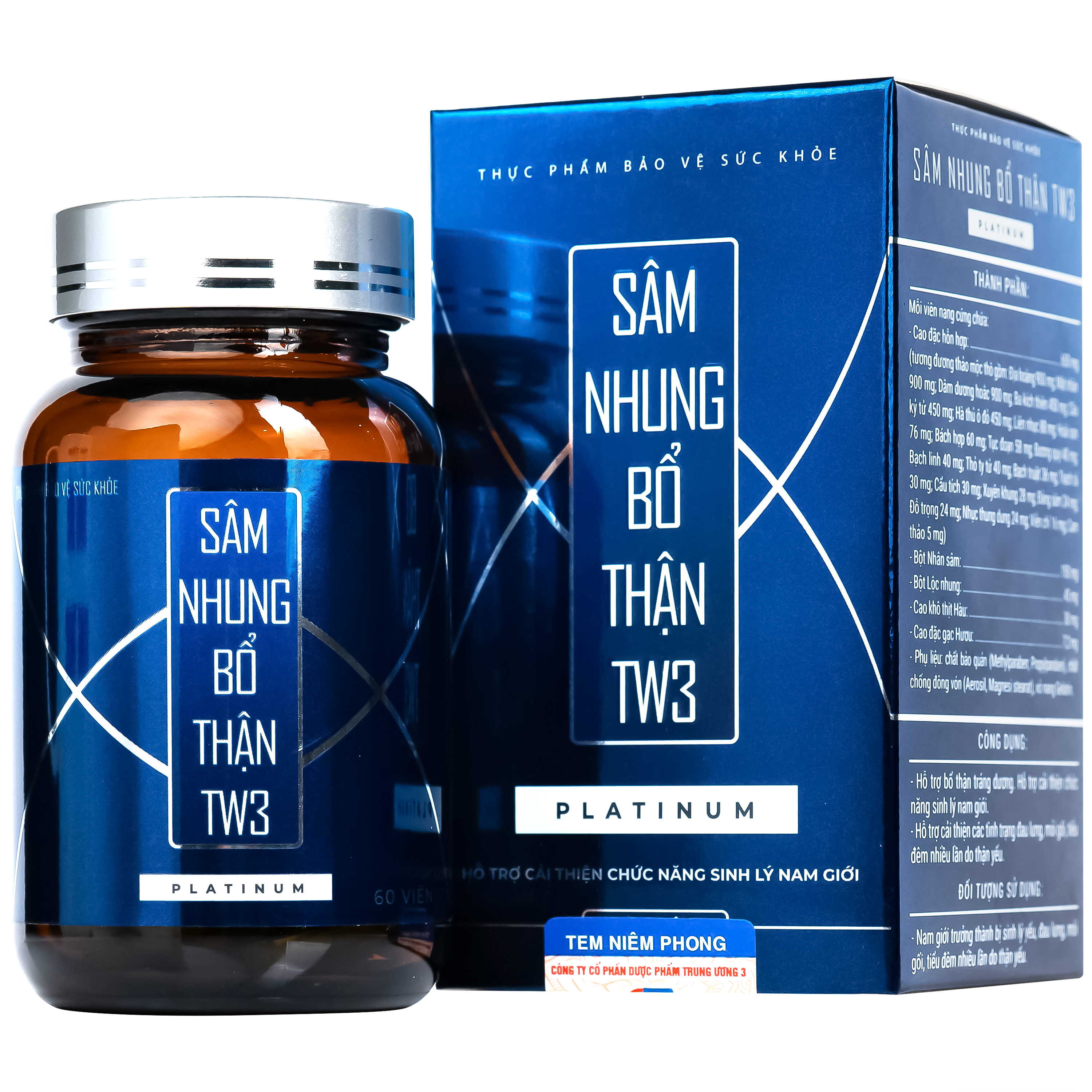 Sâm Nhung Bổ Thận TW3 Platinum hỗ trợ bổ thận tráng dương (60 viên)