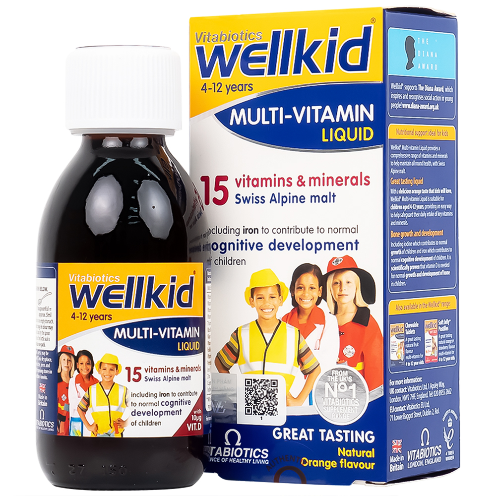 SIRO BỔ SUNG VITAMIN KHOÁNG CHẤT CHO TRẺ WELLKID MULTI-VITAMIN LIQUID VITABIOTICS 150ML