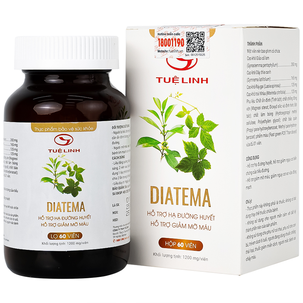 VIÊN UỐNG HỖ TRỢ HẠ ĐƯỜNG HUYẾT DIATEMA TUỆ LINH 60V