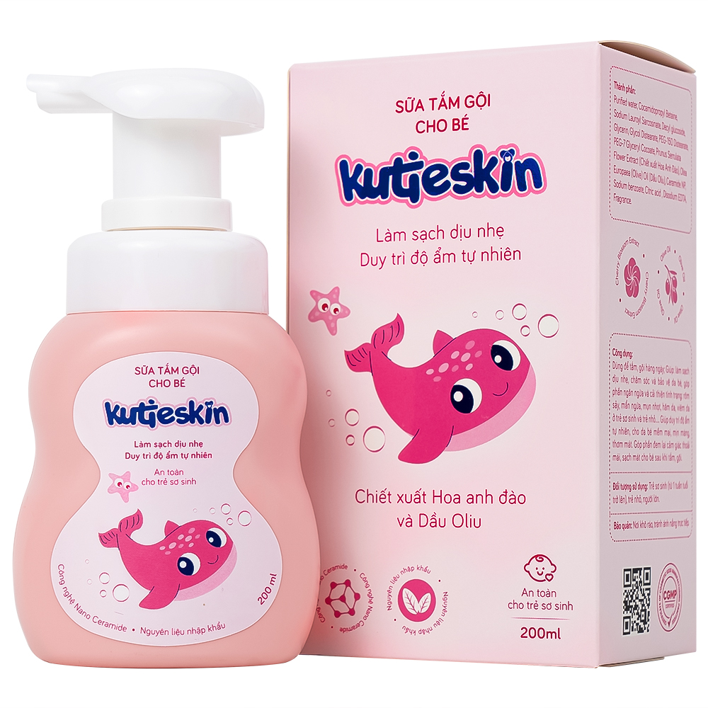 Sữa tắm gội cho bé Kutieskin làm sạch nhẹ nhàng, dưỡng ẩm, an toàn cho da và tóc nhạy cảm của trẻ (200ml)
