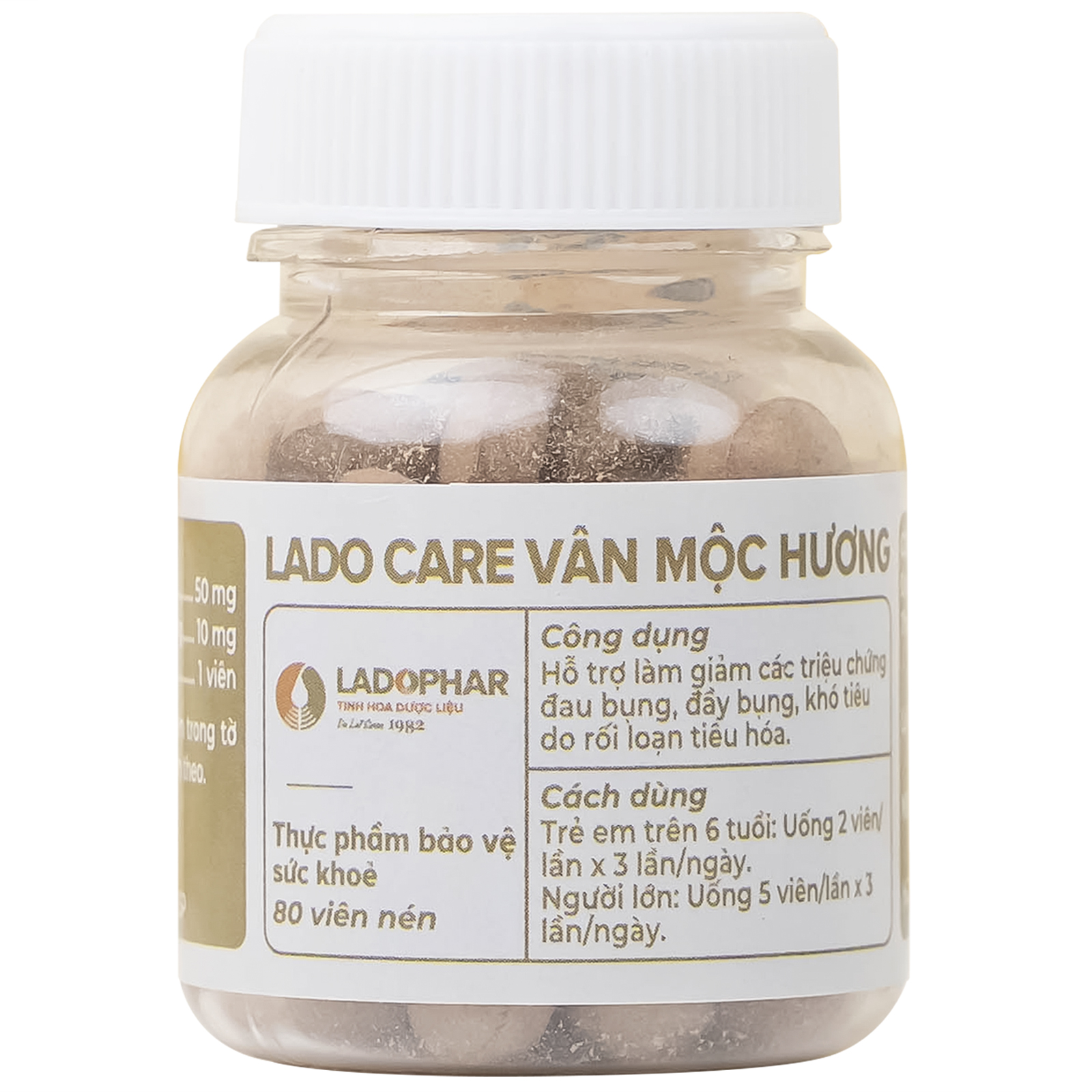 VIÊN UỐNG HỖ TRỢ GIẢM TRIỆU CHỨNG ĐẦY BỤNG LADO CARE VÂN MỘC HƯƠNG LADOPHAR 80V