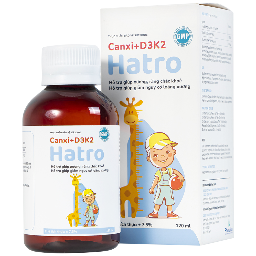 SIRO BỔ SUNG CANXI GIÚP XƯƠNG, RĂNG CHẮC KHỎE CANXI + D3K2 HATRO 120ML