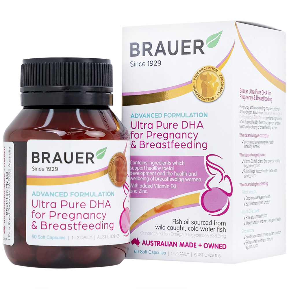 VIÊN UỐNG HÕ TRỢ PHỤ NỮ MANG THAI VÀ PHỤ NỮ CHO CON BÚ BRAUER ULTRA PURE DHA FOR PREGNANCY & BREASTFEEDING 60V