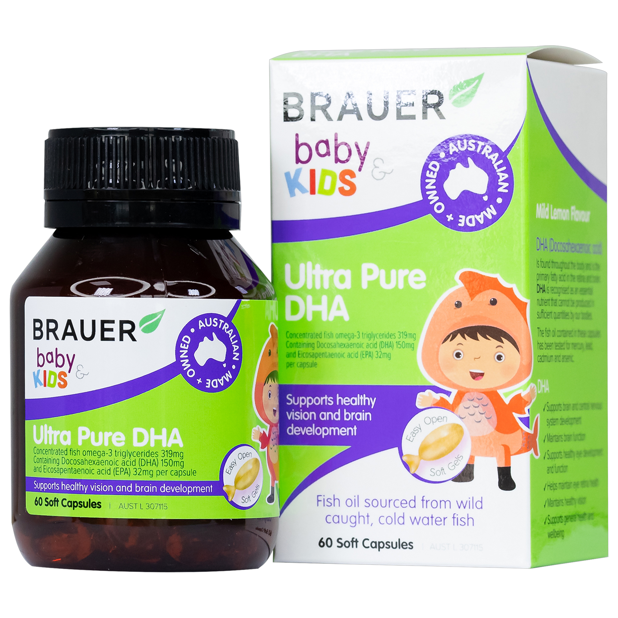 Viên nhai Brauer Baby & Kids Ultra Pure DHA hỗ trợ phát triển não bộ, sức khỏe cho mắt (60 viên)