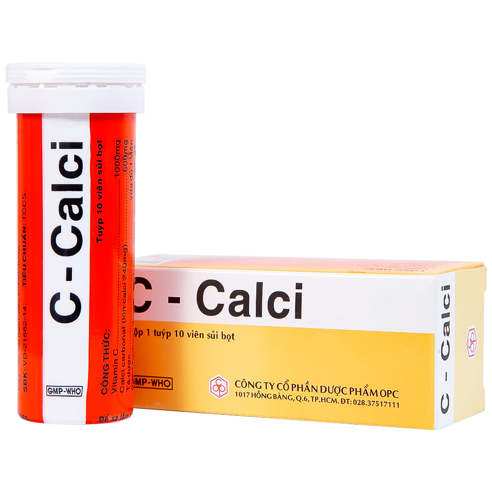 C-Calci 1000mg: Viên sủi trị thiếu vitamin C (tuýp 10 viên)