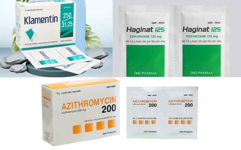 Các kháng sinh như Amoxicilin, Cefuroxim, Azithromycin...thường được bào chế dạng bột phù hợp cho trẻ nhỏ